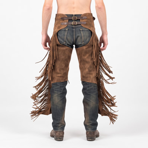 FAZMAX - Pantalones Vaqueros de Cuero Genuino para Hombre, Corte Alto, con Flecos y Cierre de Hebilla, Ajuste Regular para Montar a Caballo - Product Image 5