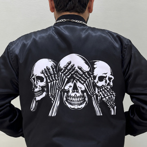 เสื้อแจ็คเก็ตบอมเบอร์สีดำสำหรับผู้ชาย REDDITO พร้อมพิมพ์ตัวอักษรสีขาว ปกเสื้อพับได้ เสื้อคลุมลำลองสำหรับฤดูใบไม้ร่วง - Product Image 4
