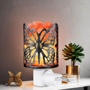 Lámpara de Sal del Himalaya, Lámpara de Pared Natural con 2 Bombillas, Lámpara Nocturna de Sal de Roca con Cesta Metálica de Mariposas, Decoración de Pared - Product Image 1