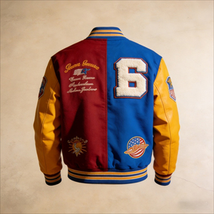 <b>Men</b> Varsity Baseball <b>Jacket</b> Coated <b>Canvas</b> Cotton Sleeve Chenille Embroidery College University Formal High Quality - Product Image 4