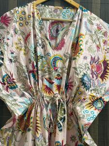 Vestido Kaftán Maxi de Algodón Estampado con Cuello en V y Manga Murciélago para Mujer, Estilo Bohemio Ligero para Playa y Resort de Verano - Product Image 2
