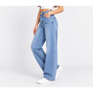 Jean en denim coupe bootcut taille haute pour femme avec empiècement diamanté à la cheville bleu moyen - Vente en gros - Product Image 5