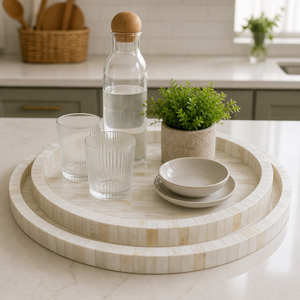 Bandeja de Servir de Madera con Incrustaciones de Madreperla |   Bandeja Decorativa Hecha a Mano para Ramadán y Eid, Estilo Árabe | Plato de Cocina de Lujo, Regalo, Decoración para el Hogar - Product Image 1
