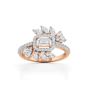 Anillo de Compromiso con Flor de Diamante Corte Esmeralda en Oro Rosa, Joyería Fina Romántica para Mujer - Product Image 2