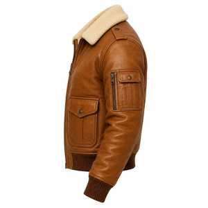 Veste aviateur en cuir véritable TRIVEERS pour homme, col en peau de mouton, respirante, coupe-vent, doublure en polyester/coton, hiver - Product Image 3