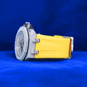 Luxury Men's Stainless Steel <b>Chronograph</b> Watch Round Case Sapphire Crystal Analog Mechanical Yellow Silicone Band - Product Image 2