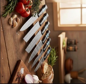 THEWIZ <b>CRAFTS</b> Handmade High Quality Custom Made Damascus Steel Chef <b>Knife</b> Set 7 Piece Ambidextrous Satin Finish Wooden Handles - Product Image 5