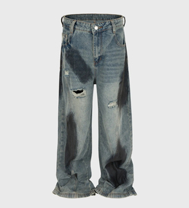 Cheap Streetwear Stack Denim <b>Pants</b> Cotton Baggy Stacked Jeans Men Long Straight <b>Pants</b> Washed Wide Leg Trousers for Man - Product Image 1