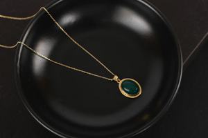 Collier ovale en agate verte, pierre précieuse, argent sterling 925, plaqué or 14 carats, pendentif certifié IGI, bijou cadeau pour enfants - Product Image 5