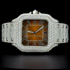 Montre Hip Hop de qualité supérieure, cadran or très unique, entièrement sertie de diamants, avec 25 carats de diamants Moissanite VVS1, mouvement à quartz. - Product Image 6