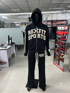 REXFIT Unisex Purple <b>Hooded</b> Tracksuit Set Full <b>Zip</b> Fleece Sweatshirt Pants Logo Print Casual Summer Wear 100% Cotton Lightweight - Product Image 5