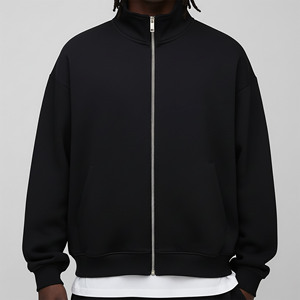 Full zip up standing collar <b>Pullover</b> 100% Cotton Oversized Embroidered <b>Jumper</b> Mock Neck Sweatshirt for Men - Product Image 4