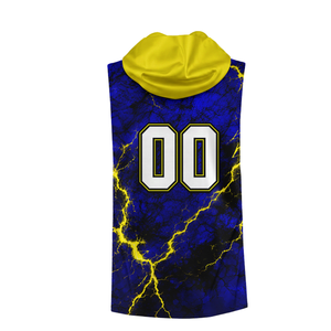 Ensemble de maillot sans manches à capuche et short ajusté pour garçons de la ligue de football 7v7, motif éclair sublimé, numéro personnalisé - Product Image 4