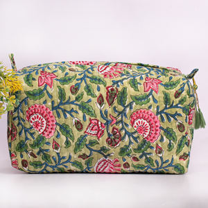 Set Of Three Fabric Makeup <b>Bag</b> Cotton Quilted Block Printed Zipper Closer Gift For Her Handmade Toiletry Cosmetic <b>Bags</b> Pouches - Product Image 3