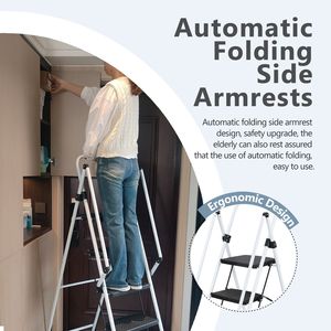 Scala multiuso in acciaio resistente per uso familiare impugnatura di sicurezza a pedale Anti-slittamento a quattro gradini con sgabello pieghevole - Product Image 4