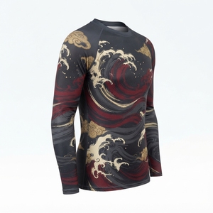 Camiseta de Compresión de Manga Larga para Hombre, Diseño de Nubes Onduladas con Impresión por Transferencia de Calor, Secado Rápido, UPF50+, Spandex, Poliéster - Product Image 2