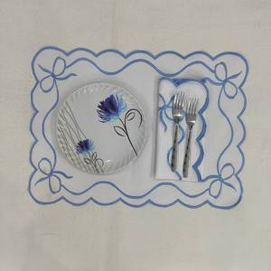 Classic Placemats Red Embroidered <b>Edges</b> for table decor Bow table linen White Napkins Elegant Tableware for Dining - Product Image 1