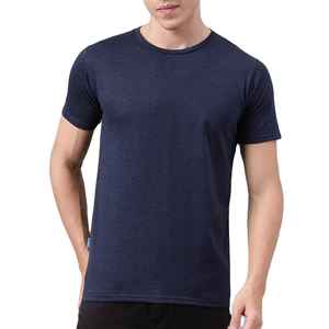 T-shirt pour homme bleu marine à col rond et manches courtes, coupe classique, en jersey de coton décontracté, couleur unie, design tricoté - Product Image 6