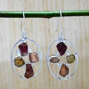 Boucles d'oreilles pendantes classiques en argent sterling 925 avec pierres précieuses brutes, prix de gros, bijoux - Product Image 2