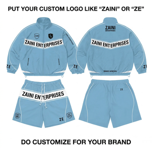 Conjunto Corto Cortavientos de Poliéster Taslan Premium de 240 GSM, Azul Claro con Panel Blanco, Sublimación Personalizada, Impresión por Serigrafía - Product Image 1