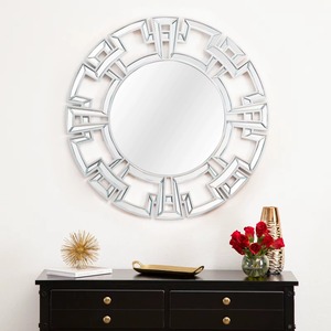 Modern <b>Silver</b> Geometric Handmade Contemporary Glass MDF Wall <b>Mirror</b> Decorative Mirrored Frame Living Room Home Decor REHMAN - Product Image 2
