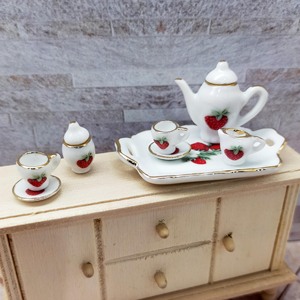 Miniature 1:<b>12</b> Ceramic Tea Set Strawberry Pattern Dollhouse Tableware Home Decor Gift for age 14+ - Product Image 4