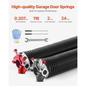 Coppia di Molle a Torsione per Porte da Garage, Rivestite in Nero, 0,207 X 2 X 24 Pollici, 16.000 Cicli, Elettroforesi, Ricambio per Garage Esistenti - Product Image 2