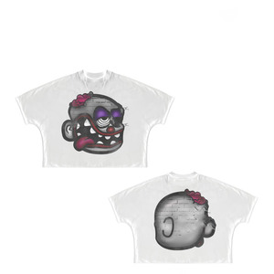 Camiseta corta de algodón grueso de 220 GSM, blanca, con estampado gráfico extragrande, logotipo personalizado, camiseta corta de algodón para mujer - Product Image 3