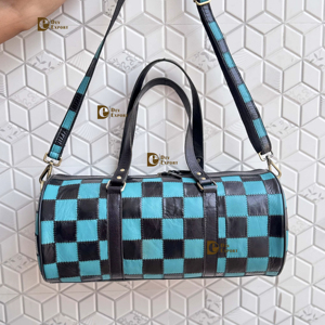Latest Arrival Hand Tooled Leather Luggage Bags Checkers Pattern Handmade Bag Unisex Travel Bag Multi Uses Big Size Bag - Product Image 1