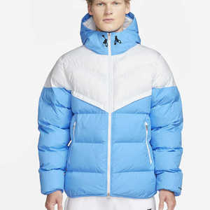 Chaqueta de Invierno Personalizada para Hombre, Azul y Blanca, con Capucha, Cortavientos, Acolchada, Abrigo Grueso de Plumón para Exteriores - Product Image 1
