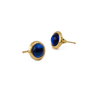 Pendientes de tuerca con gema de zafiro azul, hechos a mano, chapados en oro de 18k, pendientes de tuerca de latón con gema solitaria, joyería elegante, regalo. - Product Image 3
