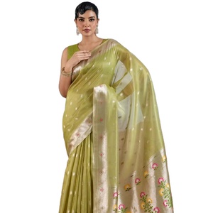 Tela de Seda Paithani Pura con Bordado Zari, Tejido a Mano, Traje Tradicional para Mujer para Fiestas, Festivales y Carnavales, para Todas las Temporadas - Product Image 1