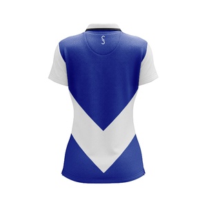 Camiseta a Rayas Personalizada de Primera Calidad al por Mayor para Mujer, Manga Corta, Informal, Tejida, Transpirable, de Secado Rápido, Azul y Blanca - Product Image 3