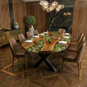 TIMELESS CRAFT Riverstone <b>Moss</b> Handmade <b>Live</b> Edge Wood Modern Customized Shape Dining Table Indoor Luxury Nature Inspired - Product Image 6
