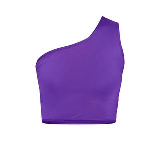 Women's <b>One</b> Shoulder Asymmetrical Neck Seamless Sports Bra Medium Support Solid Purple Yoga Fitness <b>Top</b> - Product Image 5