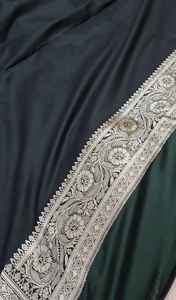 Auténtico Sari de Seda Suave Banarasi Mashru Tejido a Mano con Bordado Fino de Plata Zari Resham Jaal y Borde Tradicional Tejido para Fiesta y Sol - Product Image 6