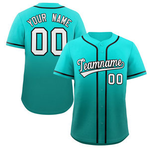 Maillots de baseball personnalisés en gros avec impression numérique, entièrement boutonnés, noirs et bleus, nom de l'équipe, anti-humidité, double sangle, manches courtes, 300g - Product Image 3