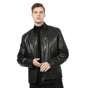 Veste en cuir argentée slim fit pour homme, au style motard moderne. - Product Image 1