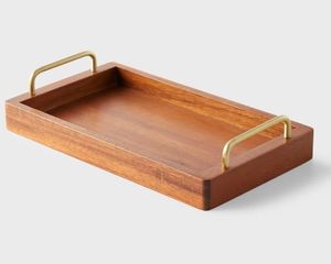 Plateau de service en bois rectangulaire fait main style rétro couleur unie pour plats et assiettes - Product Image 3