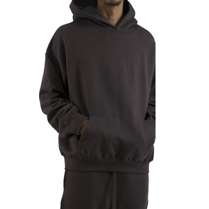 Sweat-shirt à capuche surdimensionné pour homme, couleur unie, coton, molleton français, pull décontracté avec poche, style automne - Product Image 3