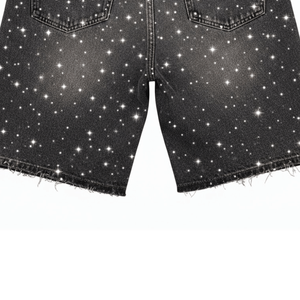 Short en jean Y2K personnalisé pour homme, style streetwear estival, délavé à l'acide, orné de strass en cristal, respirant - Product Image 6