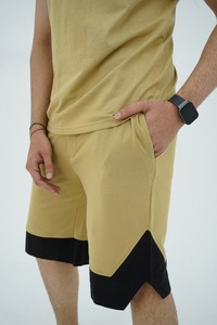 Summer Formal Khaki Black 100% Cotton Breathable Solid <b>Knitted</b> Panel Short <b>Set</b> - Product Image 6