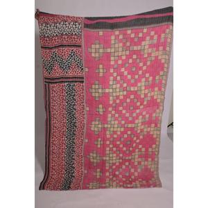 ผ้าห่มคันธาทำมือจากอินเดีย ลายดอกไม้สไตล์วินเทจ ผ้าฝ้ายโบโฮ ผ้าคลุมเตียงแบบสองด้าน ผ้าห่มตกแต่งบ้าน - Product Image 1