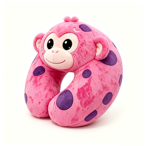 Soft Fluffy Monkey <b>Travel</b> <b>Pillow</b> for <b>Kids</b> Adults Cute Pink Monkey Neck <b>Pillow</b> with Earmuffs - Product Image 1