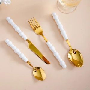 Ensemble de couverts en métal oriental avec poignées en perles, passe au lave-vaisselle, parfait pour la maison, les mariages, la table à manger, la vaisselle et les ensembles de couverts. - Product Image 2