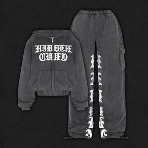 Conjunto Deportivo de Invierno para Hombre, 2 Piezas, Sudadera con Cremallera y Pantalones Deportivos de Algodón, con Logotipo Desgastado - Product Image 4