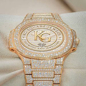 นาฬิกาข้อมือจักรกลหรูหรา KG Square Jewels สีโรสโกลด์ หน้าปัดและสายประดับเพชรเต็มเรือน - Product Image 4