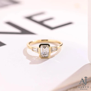 Platinum Plated Moissanite Engagement <b>Ring</b> Solitaire Bridal Band Geometric <b>Crown</b> Setting for Women Party Jewelry - Product Image 4