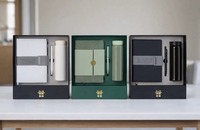 Offre Spéciale – Coffret Cadeau d'Entreprise Moderne Liviya Personnalisable en Cuir PU et Verre – Journal, Bouteille, Porte-clés – Bleu A5 – Luxe pour le Bienvenue des Employés