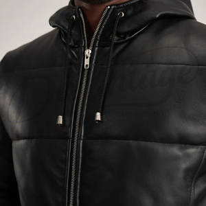 Manteau long matelassé en cuir véritable noir pour homme, veste d'hiver chaude à capuche, parka en peau de mouton résistante pour homme - Product Image 5